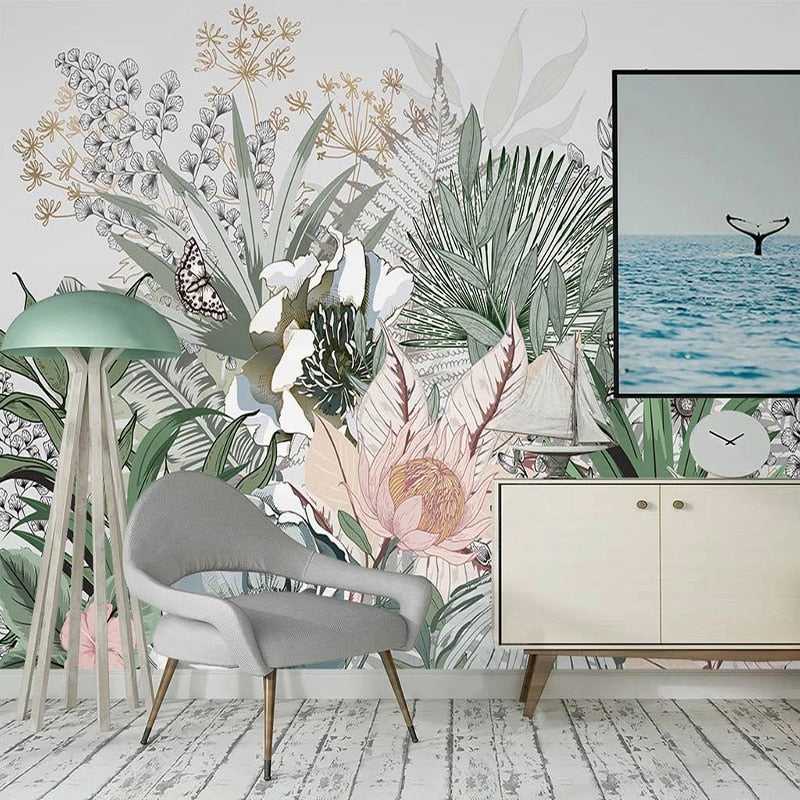 Tropical Plants Rainforest Palm Leaves Wallpaper Mural - Nature-Inspired Peel & Stick Wall Decor for Living Room, Bedroom, Nursery | Easy to Install & Removable