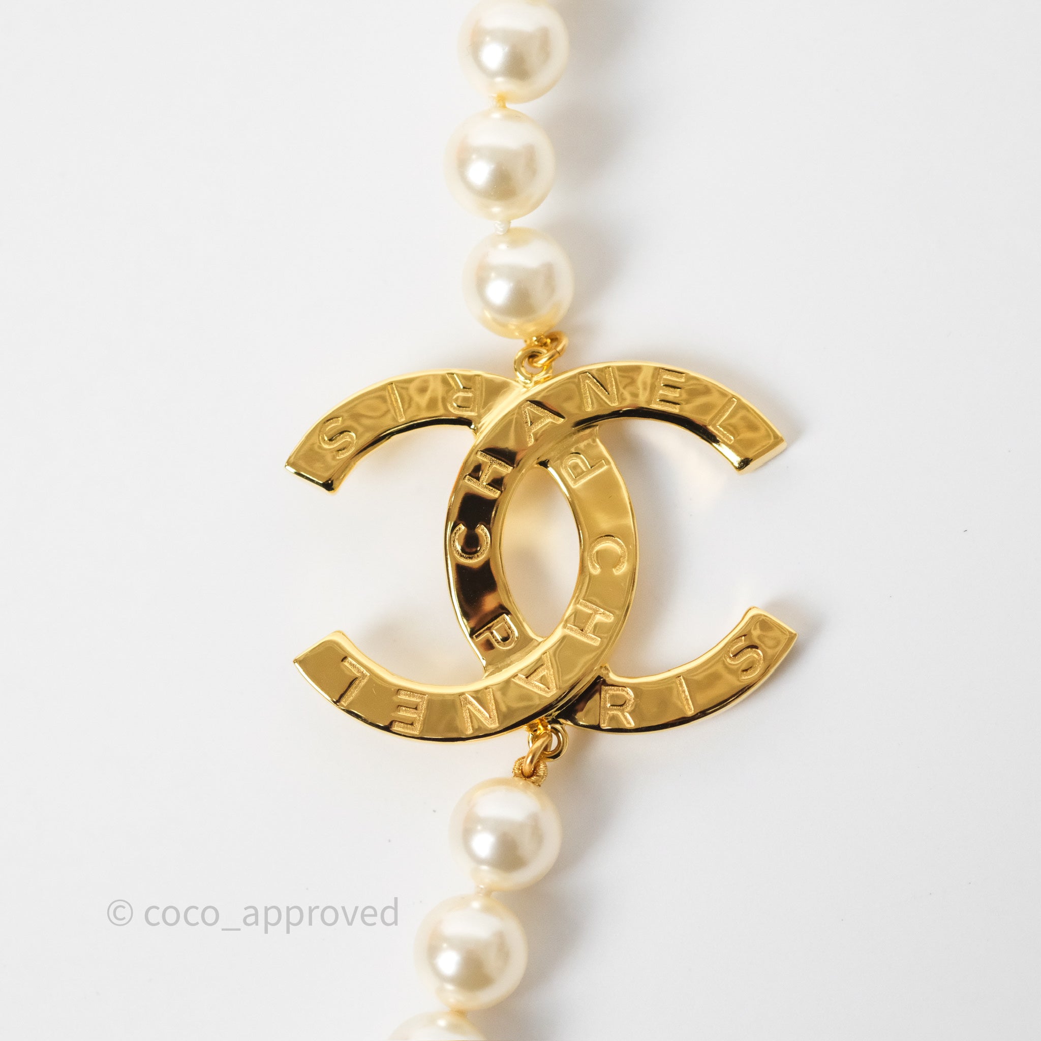 Chanel CC Pearl Long Necklace in Gold Tone - Elegant Fashion Jewelry for Women | Perfect for Parties, Weddings & Special Occasions