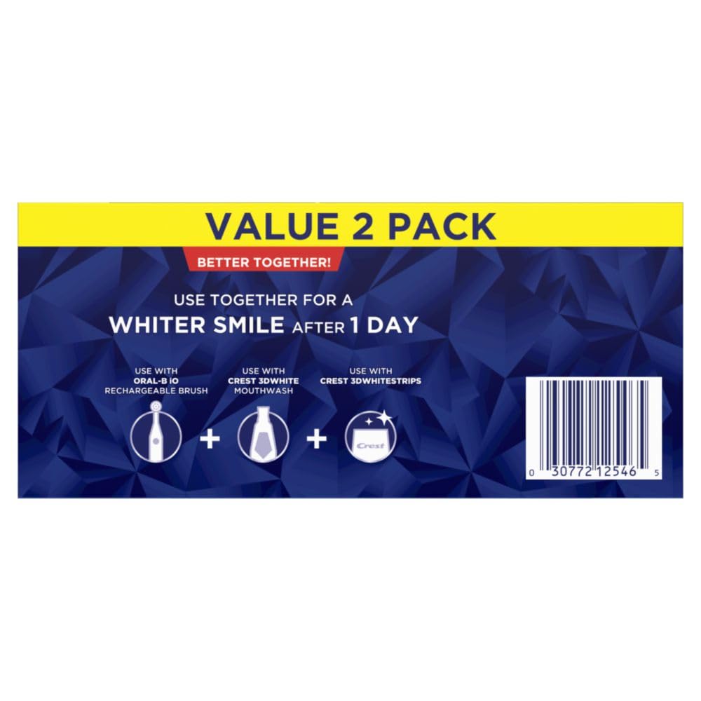 Crest 3D White Advanced Teeth Whitening Toothpaste - Radiant Mint Flavor, 3.3 oz (Pack of 2) | Professional Whitening for Brighter Smile | Perfect for Daily Use & Special Occasions