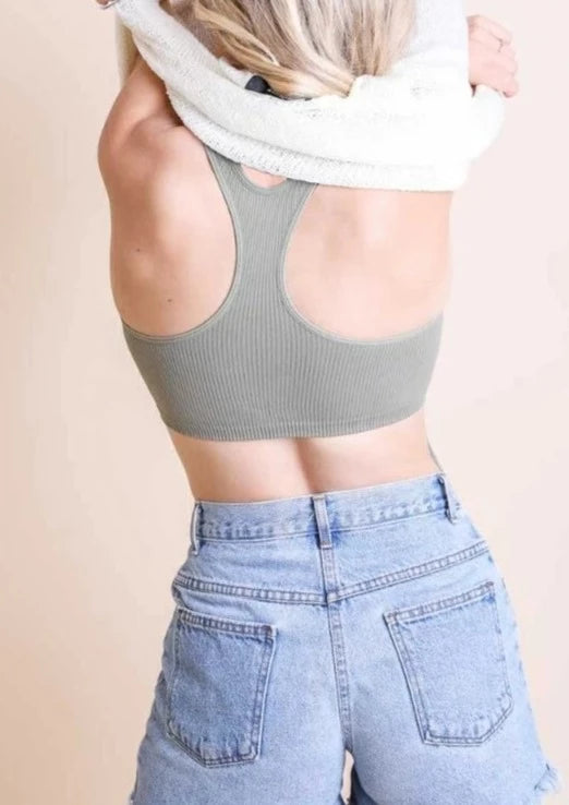 Ribbed Racerback Bralette - Comfortable Yoga Sports Bra for Women in Sage Green | Perfect for Workouts, Lounge Wear & Everyday Comfort