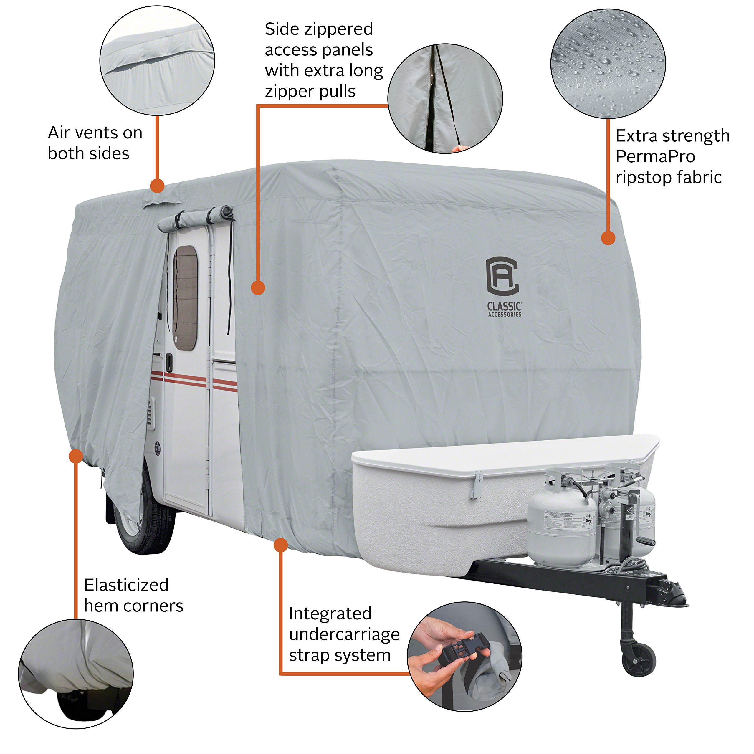 Classic Accessories Over Drive PermaPRO Molded Fiberglass Travel Trailer Cover - Waterproof RV Cover for 10'1