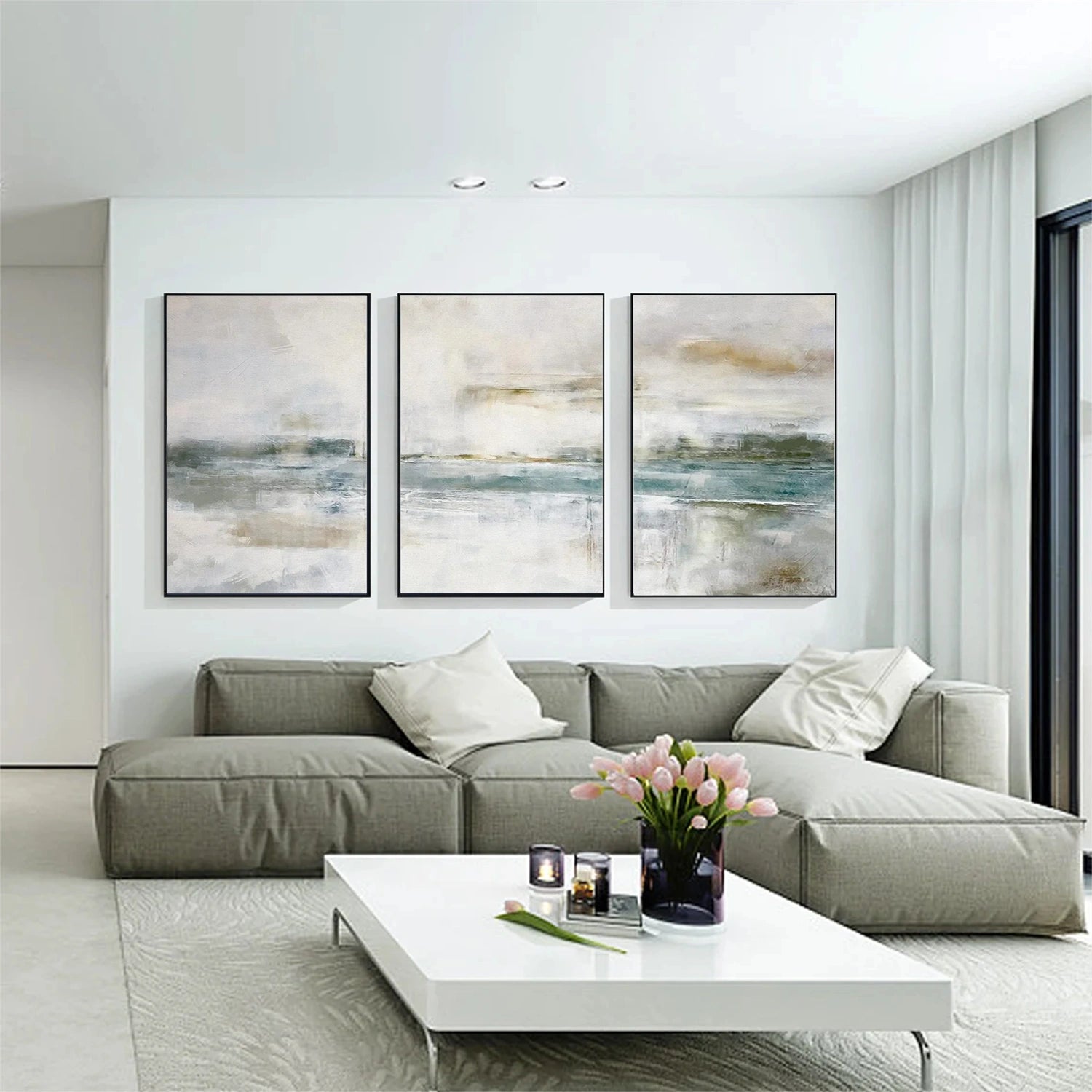 Abstract Tranquility Set of 3 Wall Art Paintings - Modern Minimalist Canvas Prints for Living Room, Bedroom & Office Decor #WS295