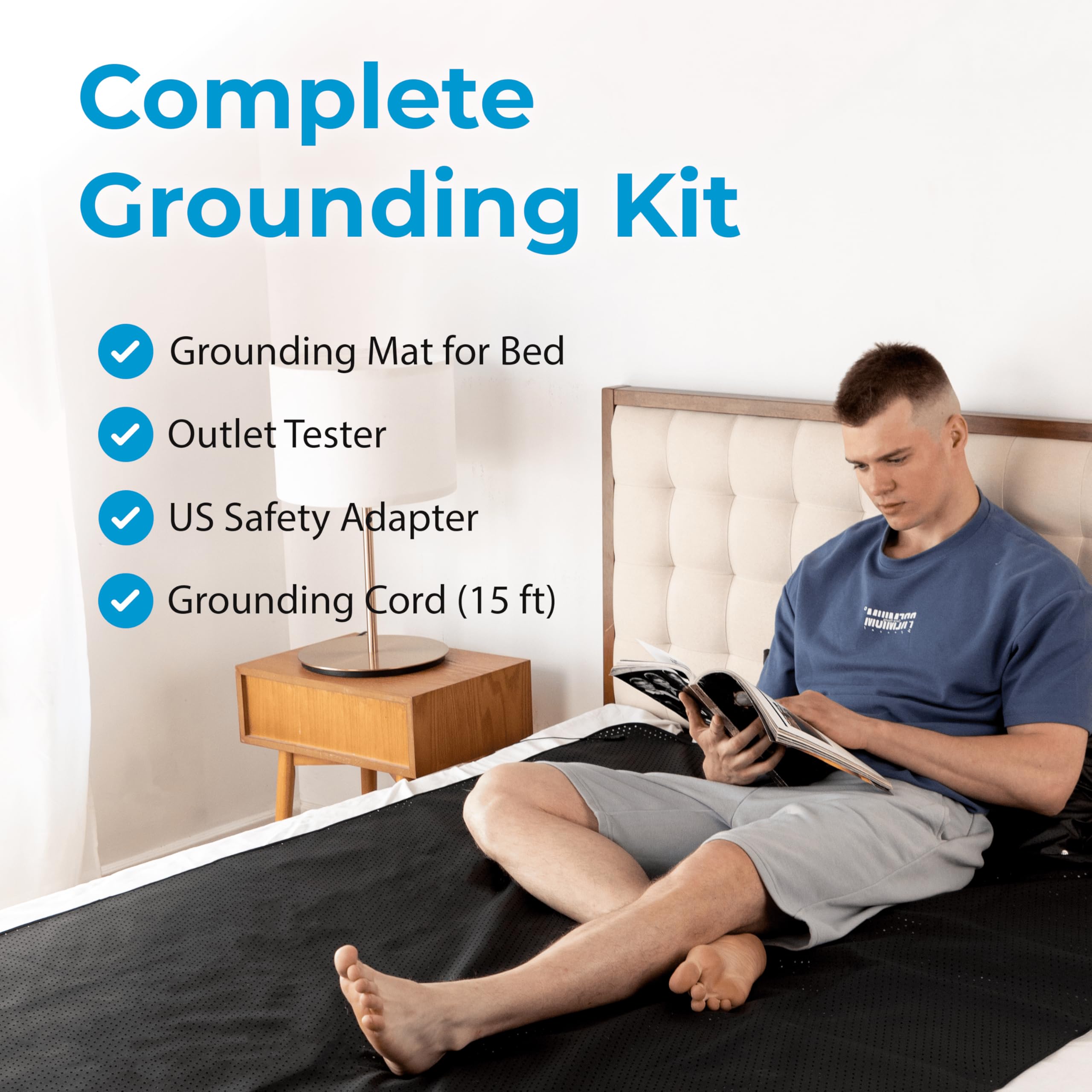 Premium Earth Grounding Mat for Sleeping (54x74in) - Full Body Grounding Sheet for Stress Relief & Inflammation Reduction - Queen Size Grounded Mattress Cover with 15ft Conductive Cord & Outlet Tester - Improve Sleep Quality & Wellness (Ideal for Home, Office, Yoga & Meditation)