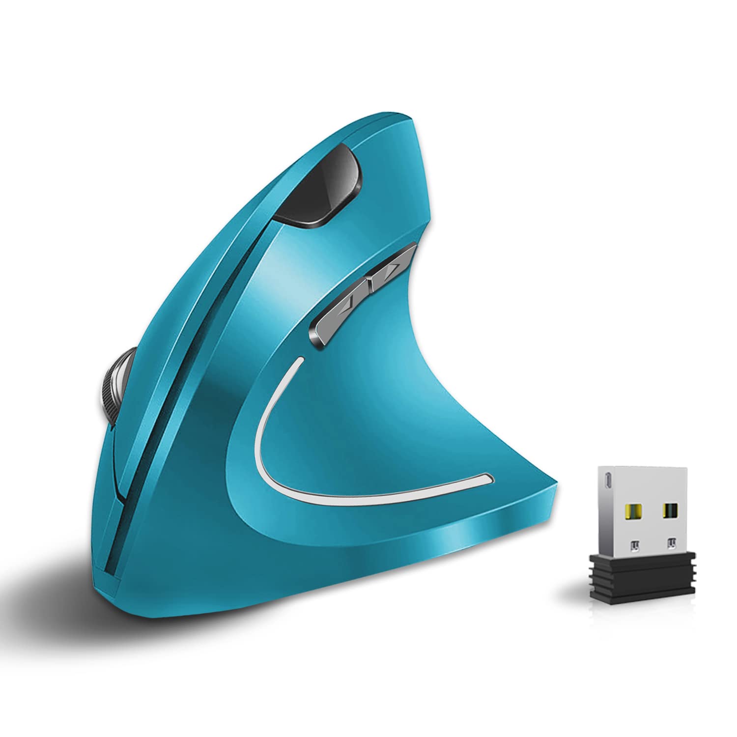 Vassink Ergonomic Wireless Mouse - Rechargeable Vertical Mouse with 2.4GHz USB Receiver, 6 Buttons & Adjustable 800/1200/1600 DPI for Laptop, PC, Computer - Blue | Perfect for Office Work, Gaming & Reducing Wrist Pain