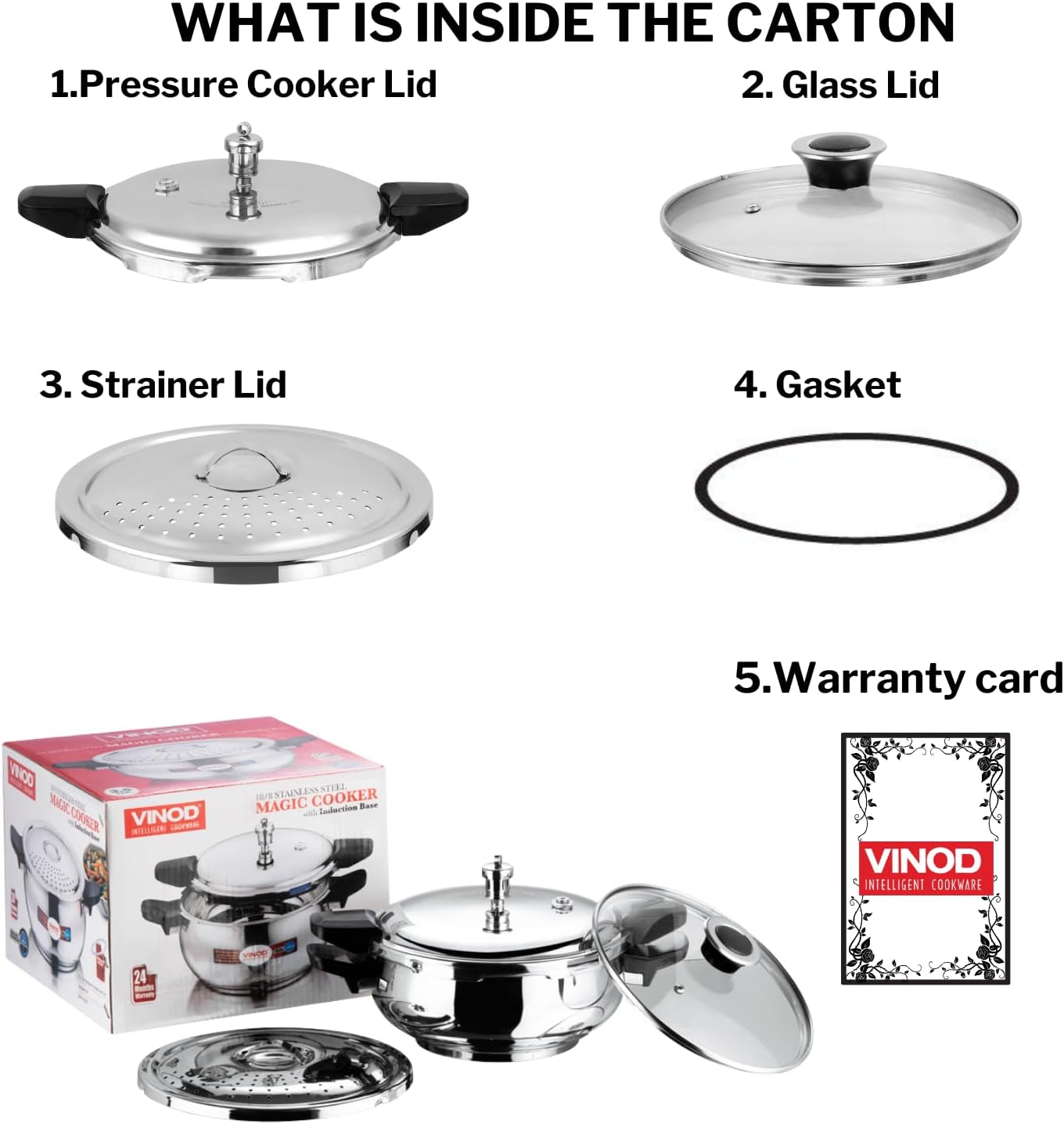 Vinod Magic Stainless Steel Smart 3-in-1 Pressure Cooker 5.5L (5mm Thick Base) - All-in-One with Strainer & Glass Lid - Induction & Gas Compatible - ISI Certified - Perfect for Fast Cooking, Meal Prep & Indian Cuisine