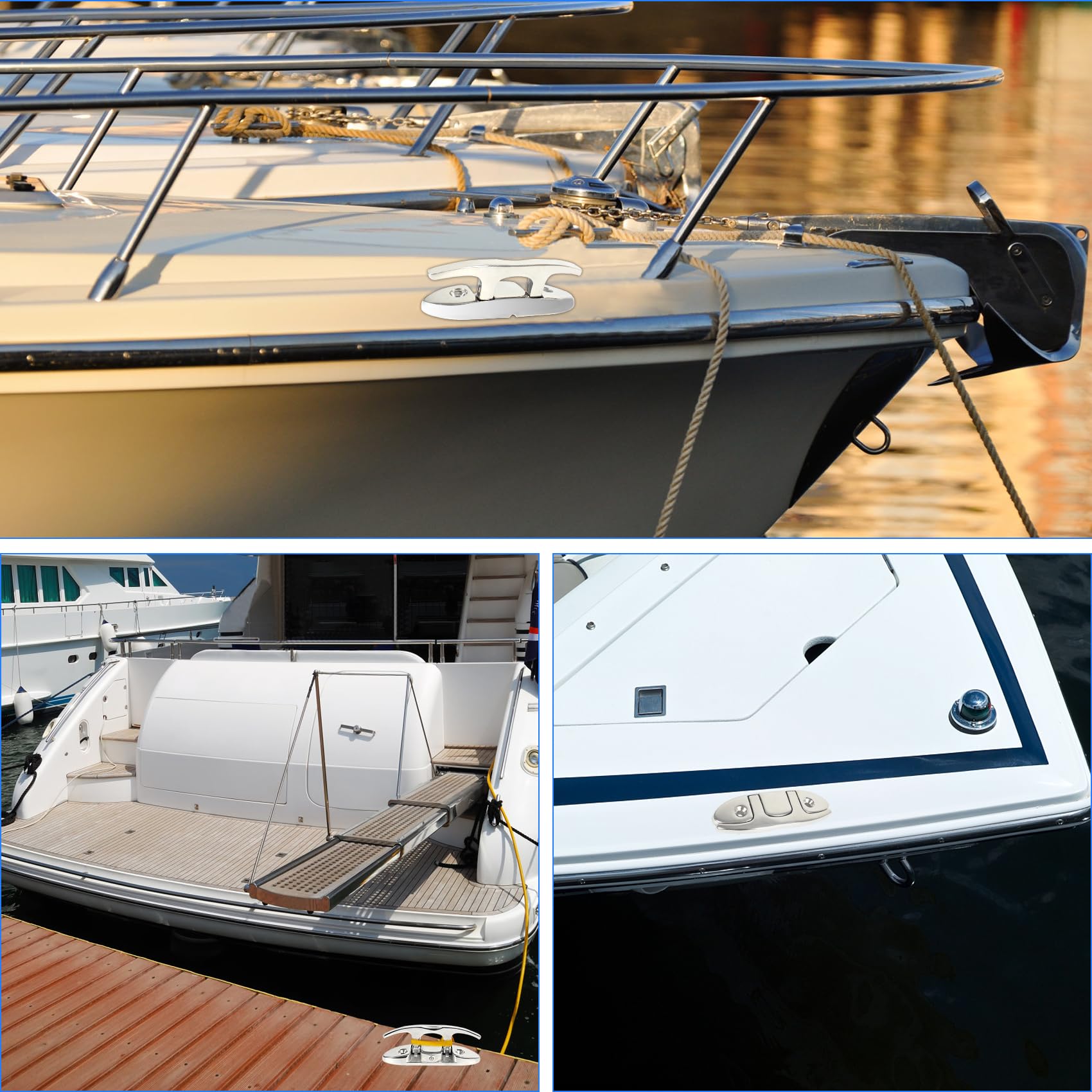 ORLANG 316 Stainless Steel Folding Boat Cleat 4-3/4 Inch & 6 Inch (2 Sizes) - Marine Grade Boat Dock Cleats with SS Bolts & Back Plate - Flip Up Cleat for Deck & Boat (2 or 4 Pack) - Perfect for Docking, Mooring & Marine Applications