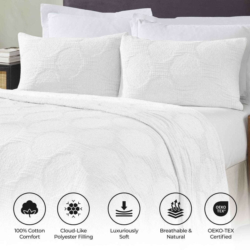 Tanta Cotton Medium Weight Crinkle Woven Coverlet - Soft & Breathable Bedspread for All Seasons | Perfect for Bedroom Decor, Guest Rooms & Cozy Home Styling