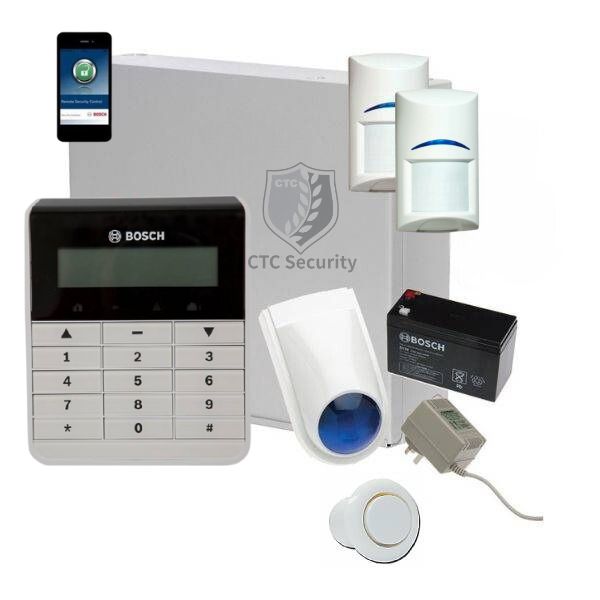 Bosch Solution 2000 Wireless Home Security Alarm System Kit with 2 x Gen 2 PIR Motion Detectors, LCD Keypad & IP Module - Smart Intrusion Protection for House, Apartment & Business Security