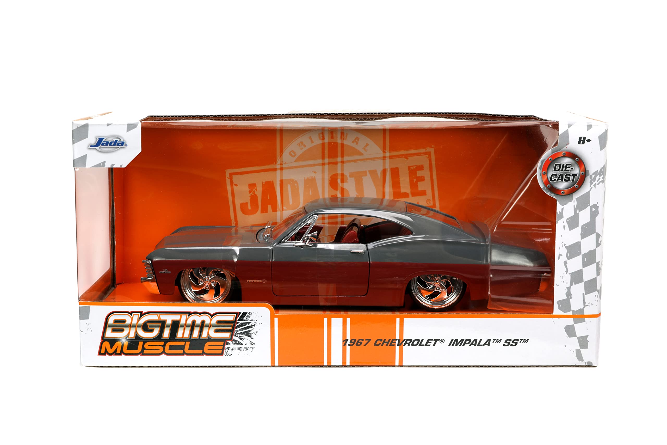 Jada Toys 1:24 Scale 1967 Chevy Impala SS Die-Cast Model Car - Gray & Burgundy - Collectible Muscle Car for Kids & Adults - Perfect for Display, Gifts & Car Enthusiasts