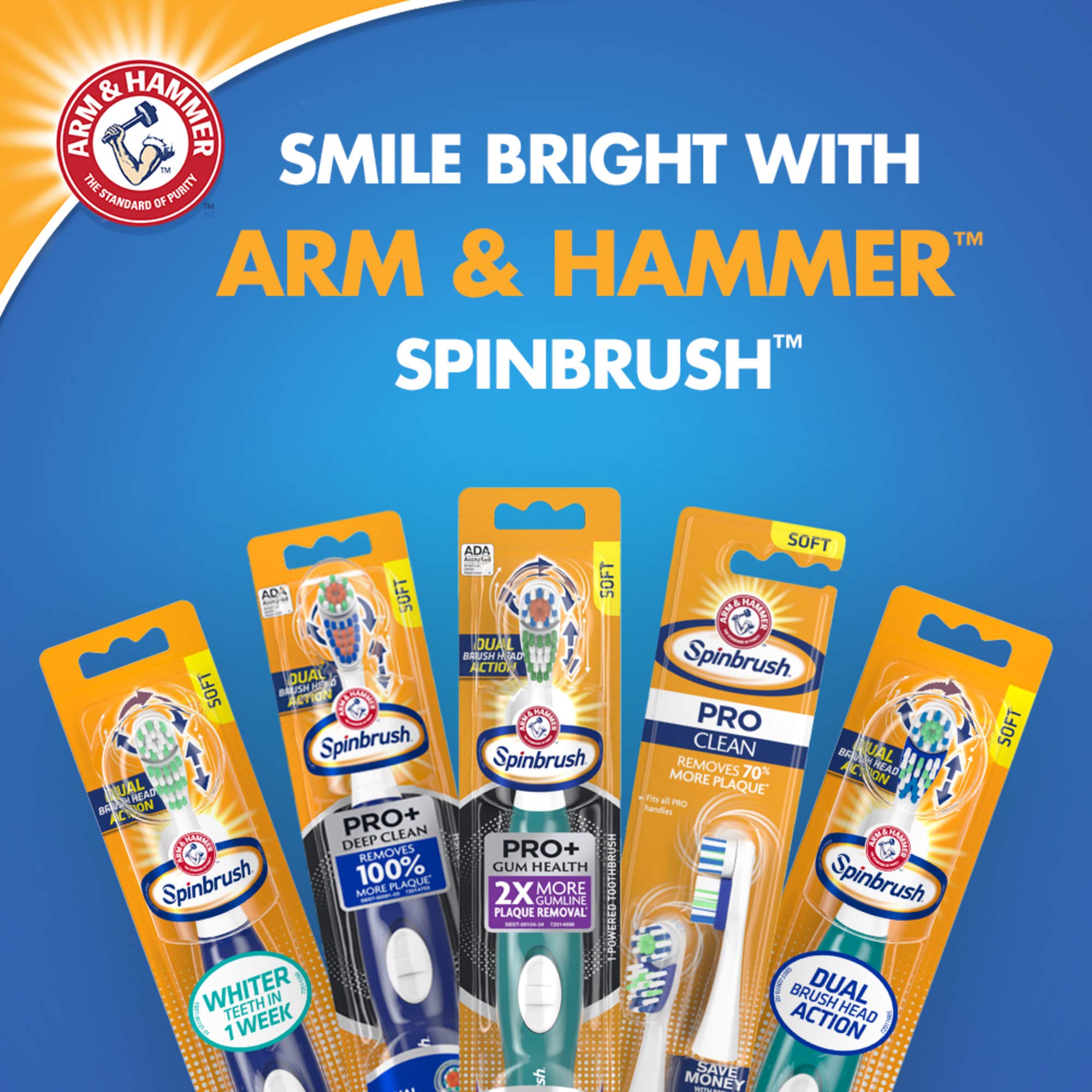 Spinbrush PRO+ Extra White Battery-Powered Toothbrush - Removes 100% More Plaque with Soft Bristles - Includes Batteries - Perfect for Travel & Daily Oral Care
