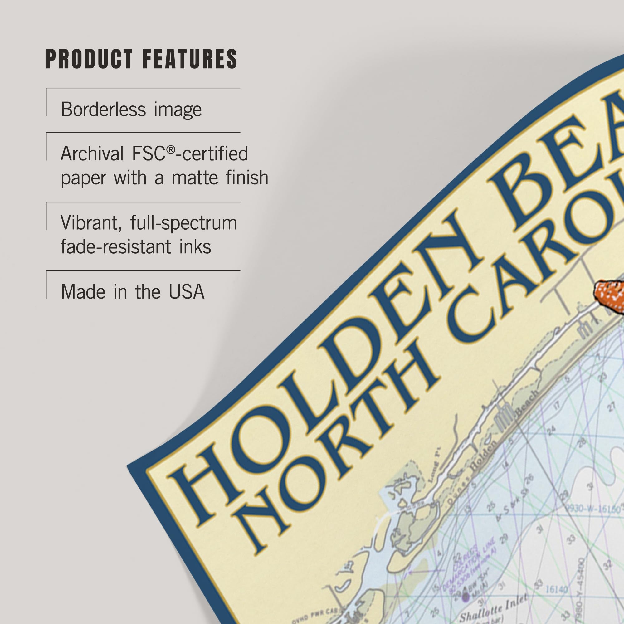 Lantern Press 16x24 Inch Giclee Art Print - Holden Beach North Carolina Nautical Chart Wall Decor | Coastal Home Decor, Beach House Living Room Office Wall Art