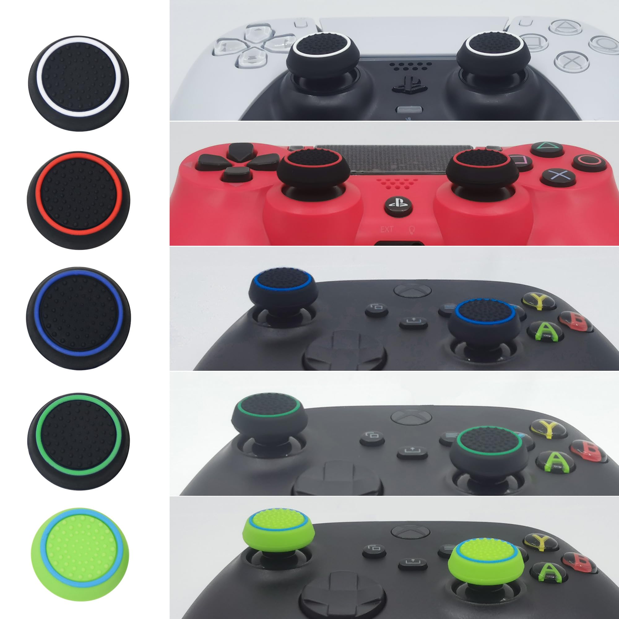 Premium PS5/PS4/Xbox/Switch Pro Controller Thumb Grips & Precision Rings Set (30pcs) - Red, Blue, Green - Enhanced Grip for Gaming, Anti-Slip Joystick Caps - Perfect for FPS, Racing & Competitive Gaming