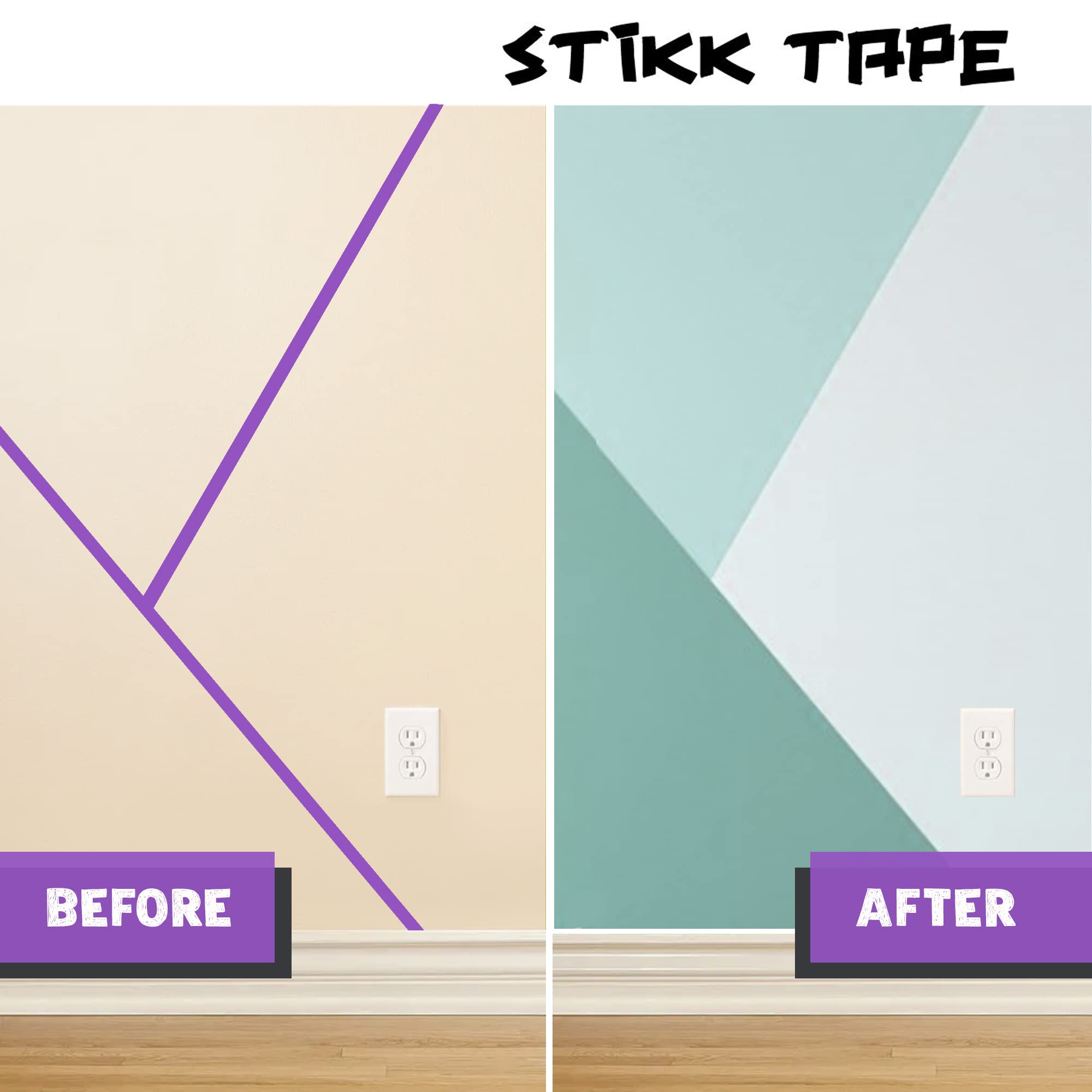 STIKK 1 Inch x 60 Yards Purple Painter's Tape 3-Pack - Residue-Free Masking Tape for Painting Walls, Edges, Trim and Ceilings - Perfect for DIY Home Improvement Projects, Arts & Crafts, and Professional Painting Jobs