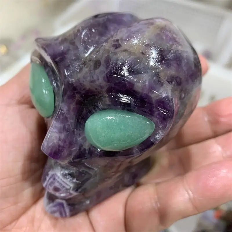 Natural Amethyst Crystal Skull Carving - Handcrafted Alien Skull Statue for Healing, Meditation & Spiritual Collection | Unique Gemstone Decor for Home, Office & Sacred Space
