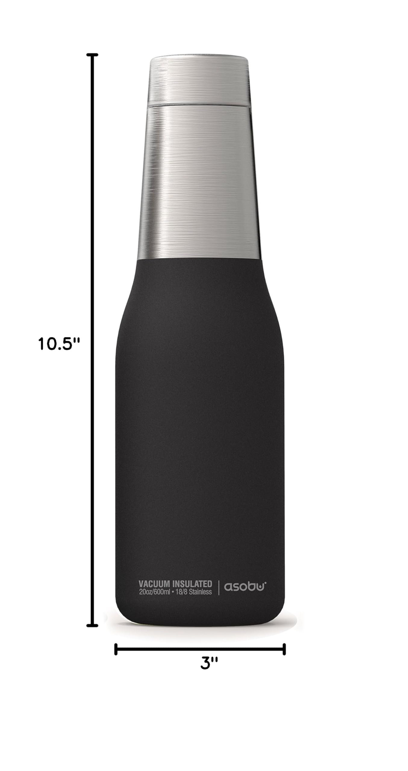 Asobu The Oasis 20oz Vacuum Insulated Stainless Steel Water Bottle - Double Wall Leakproof Design for Hot & Cold Drinks - Perfect for Gym, Hiking, Office & Outdoor Activities (Black)