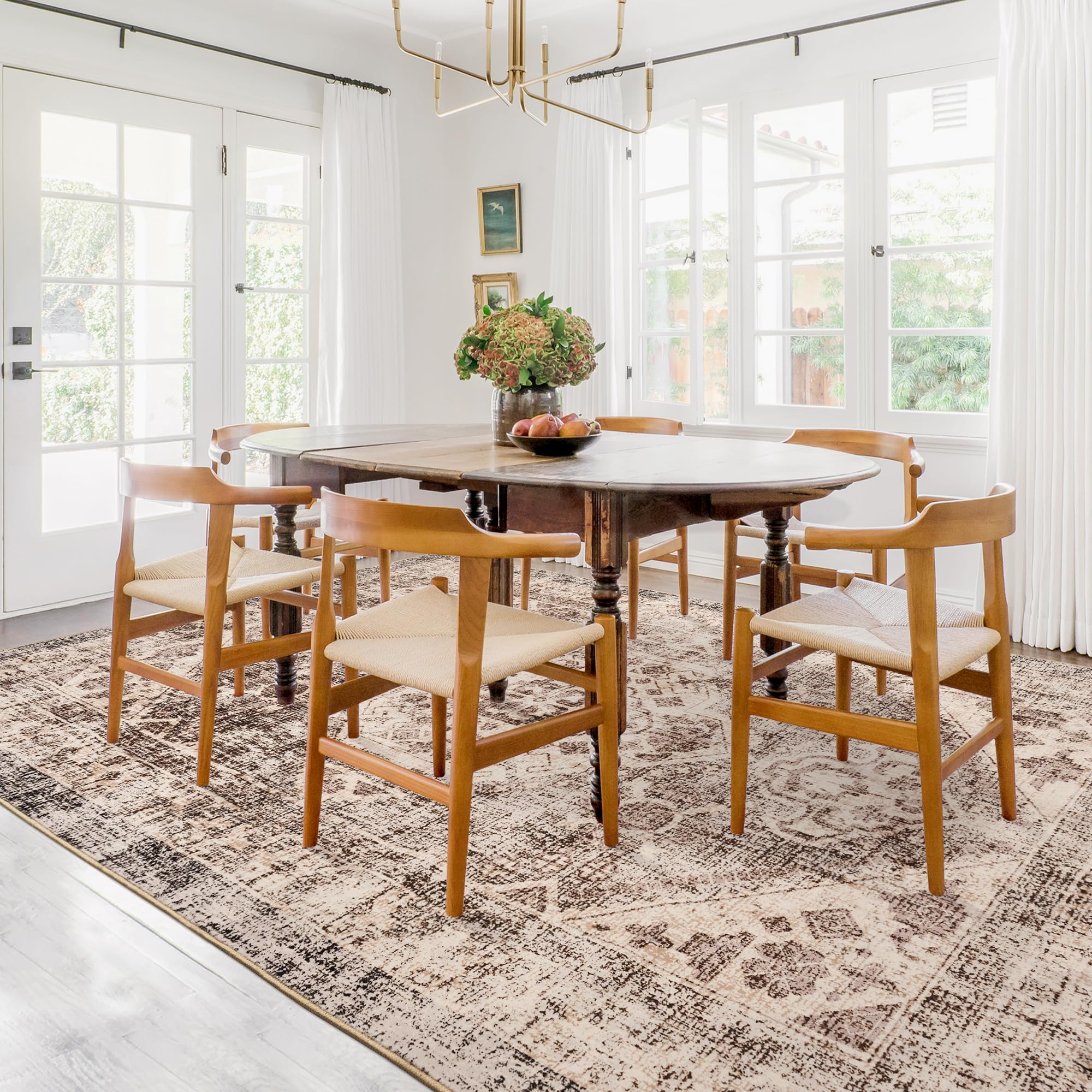 5x7 Washable Area Rug - Upgraded Denser Vintage Design with Honeycomb Non-Slip Backing - Easy Care Foldable Rug for Living Room, Bedroom, Kitchen, Dining Room & Home Office - Perfect for High Traffic Areas & Pet-Friendly Homes