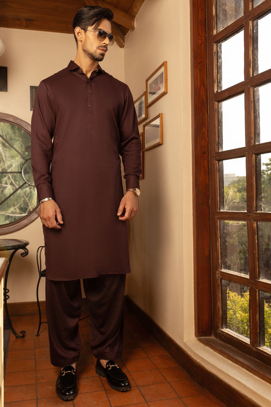 Stylish Blended Burgundy Kameez Shalwar Outfit - Traditional Pakistani Dress for Women - Perfect for Weddings, Festivals & Special Occasions
