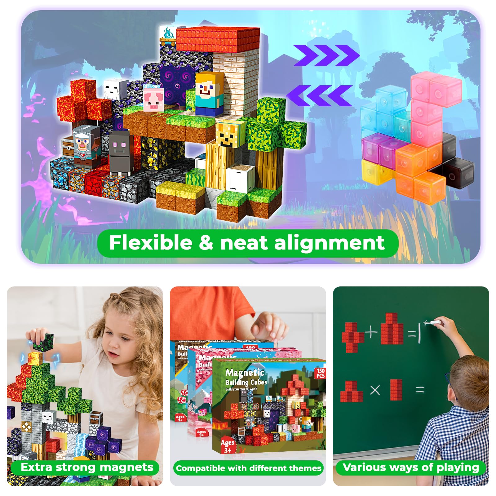 150PCS Magnetic Building Blocks Set - STEM Educational Construction Toys for Kids Ages 3+ | Montessori Learning Toys for Boys & Girls | Birthday Gift Idea | Perfect for Classroom, Home Play & Creative Development
