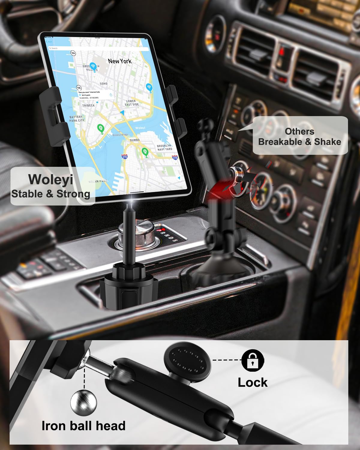 Car Cup Tablet Holder - Adjustable Metal Mount for iPad, Galaxy, Kindle (4-13