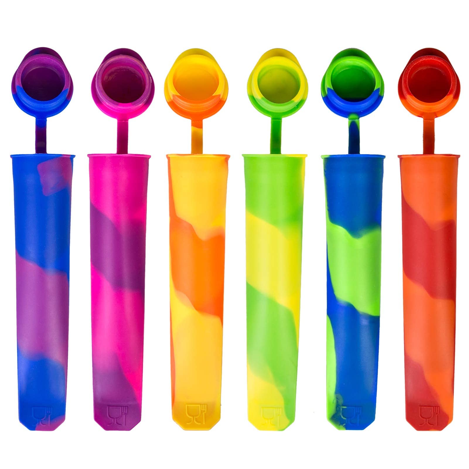 ZHOWER 6 Pack Reusable Silicone Popsicle Molds - BPA-Free Ice Pop Makers for Kids, DIY Frozen Treats with Lids (Multi-Colored) - Perfect for Summer Snacks, Birthday Parties & Family Fun