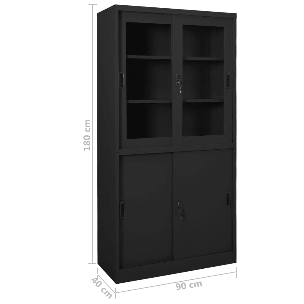 Modern Office Cabinet with 4 Sliding Doors & Lock - 3 Adjustable Shelves, Steel Storage Cabinet for Home & Office (Anthracite, 35.4