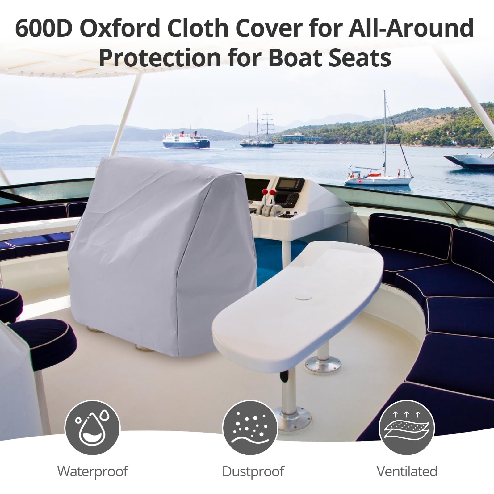 600D Oxford Cloth Boat Seat Cover - Waterproof & Dustproof Marine Bench Protection with Drawstring Closure | Fits Benches, Chairs, Ottomans & Desks | Perfect for Boating, RV, Patio & Outdoor Furniture Protection
