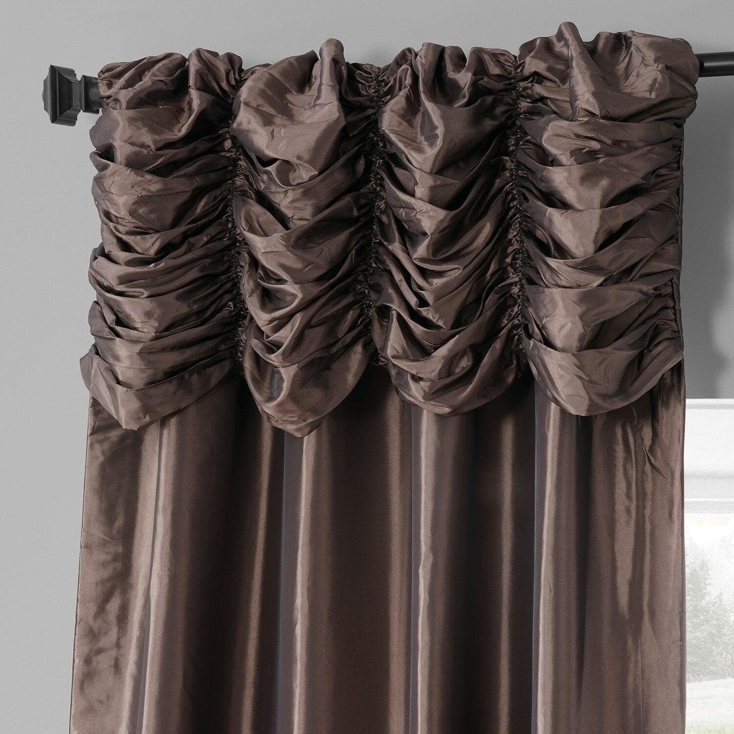 Blackout Curtains for Bedroom - Mushroom Ruched Solid Faux Silk Taffeta Window Drapes - Thermal Insulated Room Darkening Curtain Panels for Living Room, Nursery & Home Decor