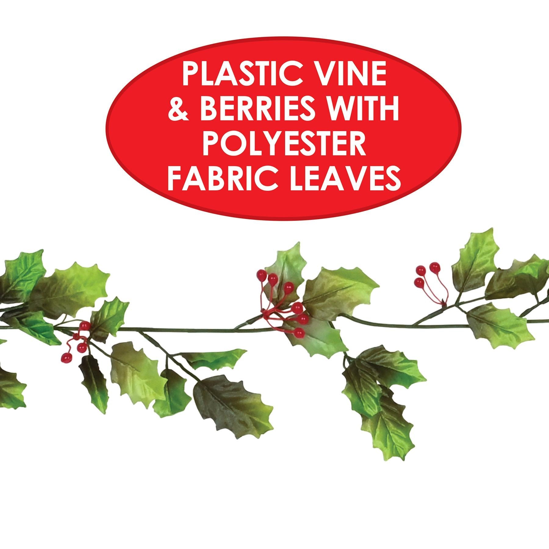 12 Pack Beistle Christmas Holly Berry Garland - 6 Feet Holiday Decor for Tree, Mantel, and Party Decorations