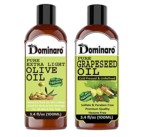 Dominaro 100% Pure Natural Extra Light Olive Oil & Grapeseed Oil for Hair - 200ml | Nourishing Hair Treatment for Dry Damaged Hair | Perfect for Daily Hair Care & Scalp Massage