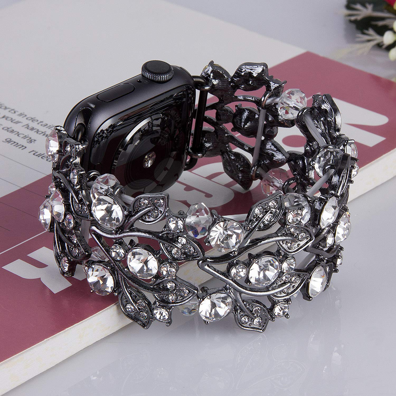 VIQIV Bling Bands Compatible with Apple Watch 38mm 40mm 41mm 42mm 44mm 45mm 49mm - Sparkling Rhinestone Elastic Jewelry Bracelet Strap for Women - Perfect for iWatch Series SE 9 8 7 6 5 4 3 2 Ultra - Elegant Dressy Wristband for Parties, Weddings & Special Occasions