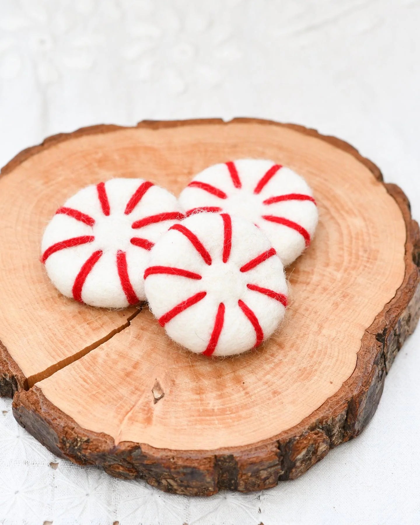 Peppermint Candy Lollies - Set of 3 Felt Play Food for Kids Pretend Play, Birthday Party Favors & Educational Toys