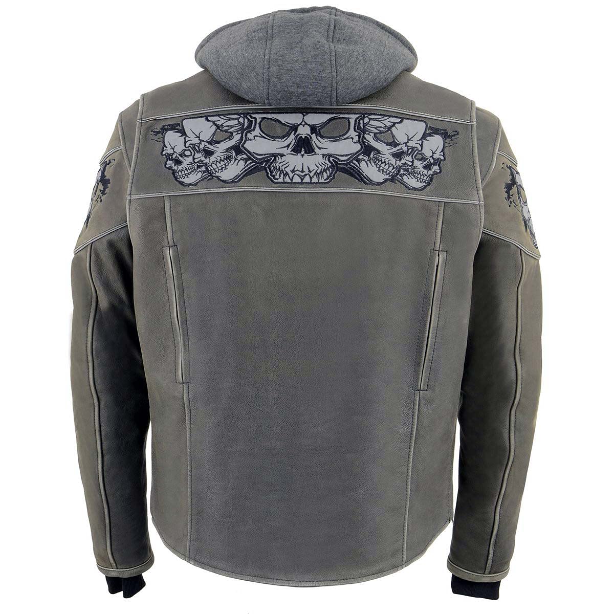 Milwaukee Leather MLM1562 Men's Distressed Grey Biker Jacket with Reflective Skull Design | Motorcycle Riding & Casual Wear