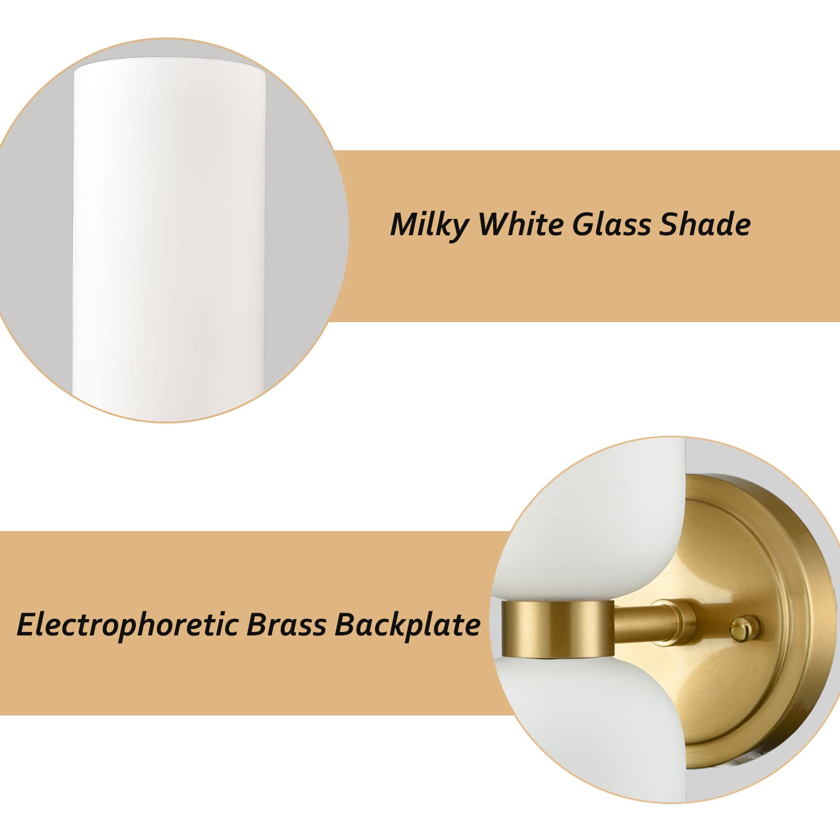 Modern Gold Wall Sconces Set of 2 - 2-Light Bathroom Vanity Lighting with Milky White Glass Shades - Perfect for Bathroom, Bedroom, and Hallway Decor