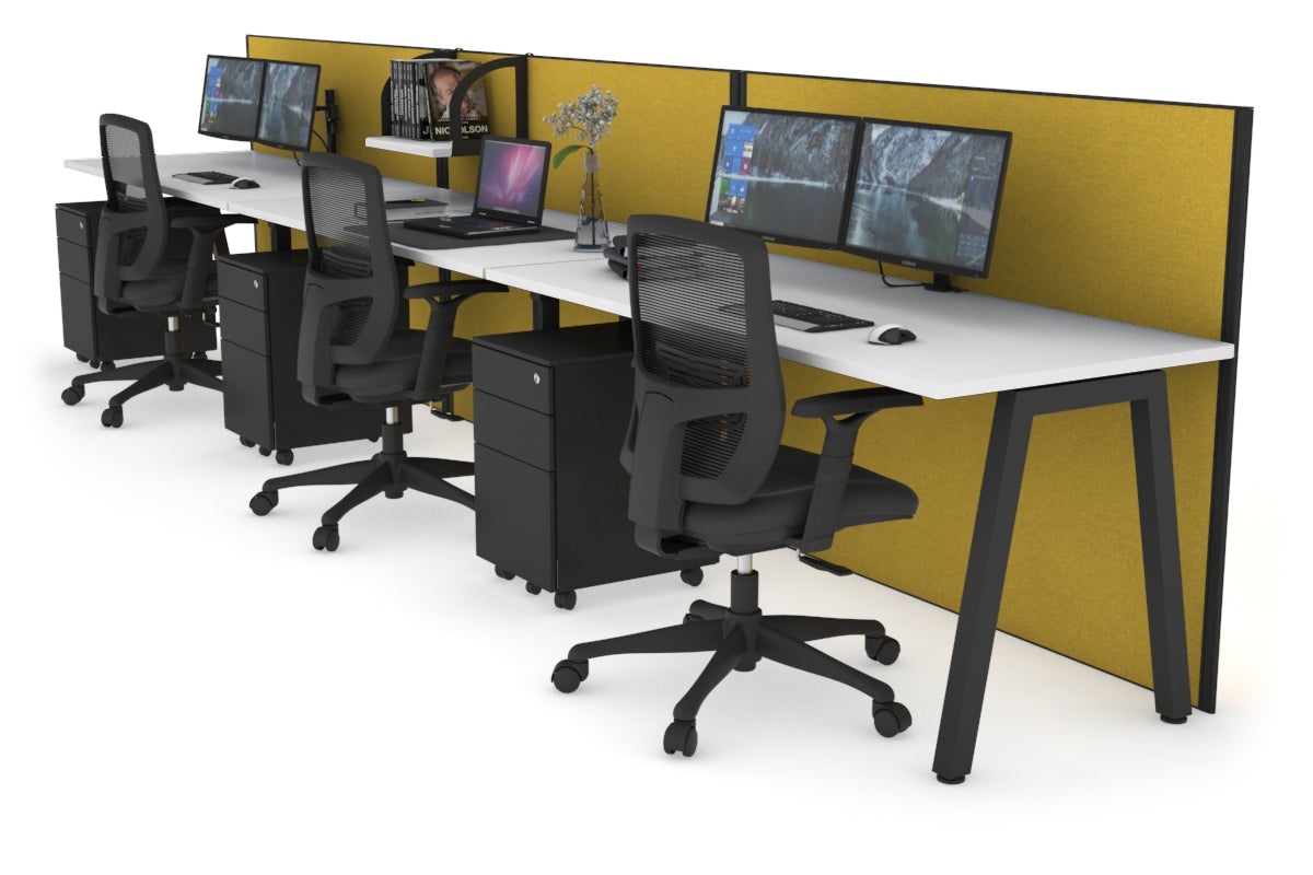 Horizon Quadro 3-Person Standing Desk - 1400L x 700W Adjustable Office Workstation for Collaborative Workspaces | Perfect for Home Offices, Coworking Spaces & Modern Work Environments