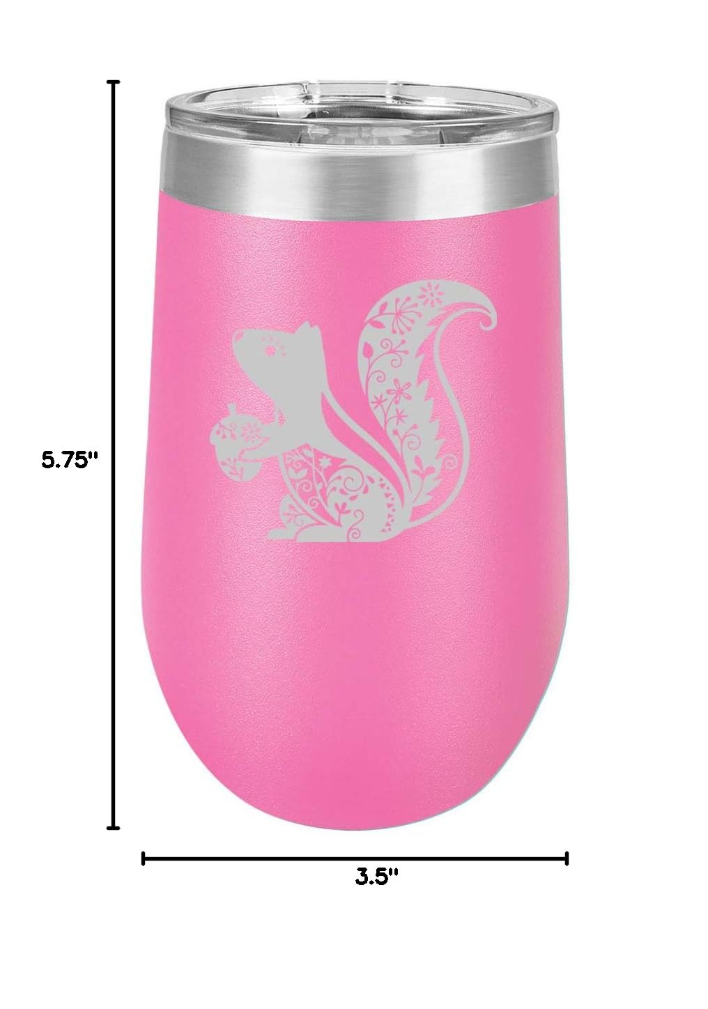 16 oz Double Wall Vacuum Insulated Stainless Steel Wine Tumbler - Stemless Coffee Travel Mug with Lid & Leakproof Design - Hot Pink Squirrel Pattern - Perfect for Hot/Cold Drinks, Office, Commuting & Outdoor Activities
