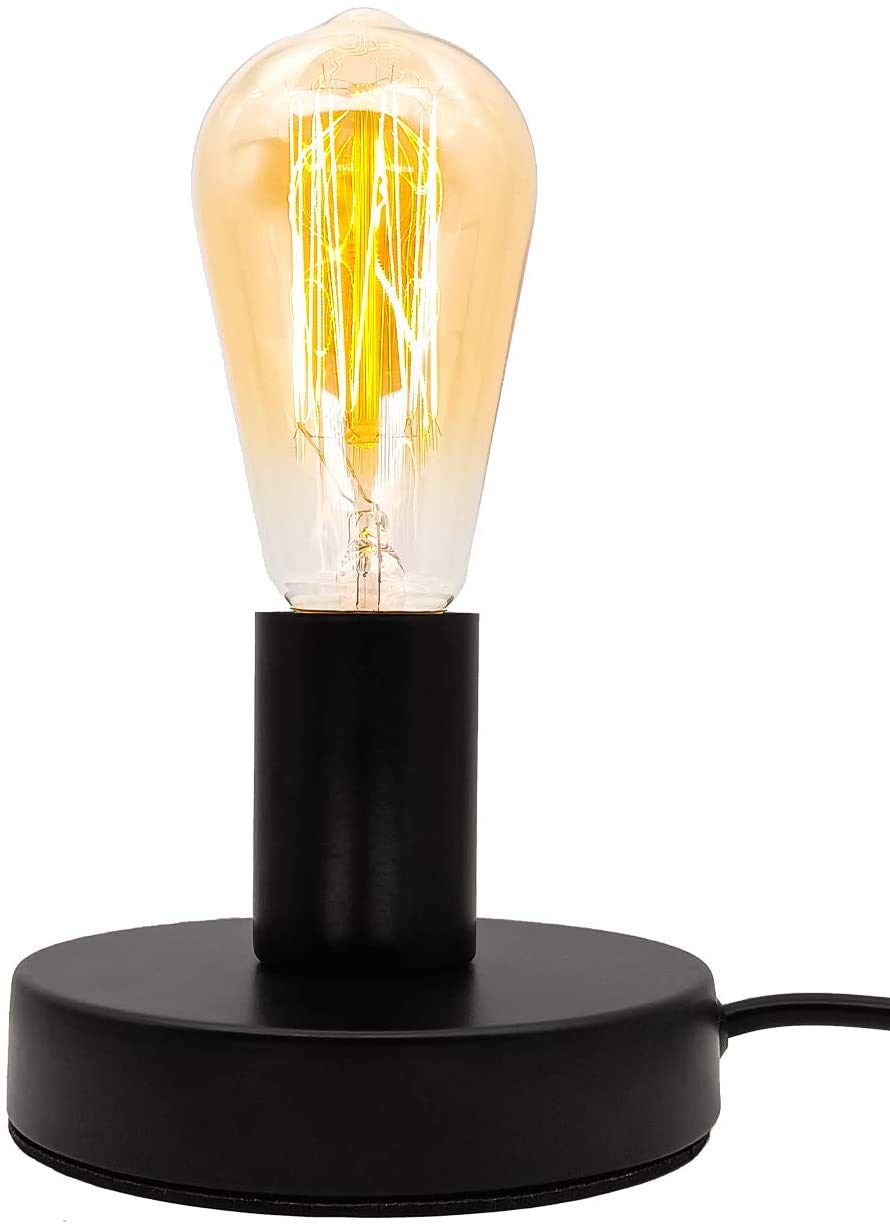 Vintage Industrial Table Lamp Base - E26/E27 Ceramic Holder with On/Off Switch & Plug-in Cord | Small Edison Desk Lamp for Home Office, Living Room & Bedroom Lighting Decor | Perfect for Reading Nook, Study Area & Nightstand
