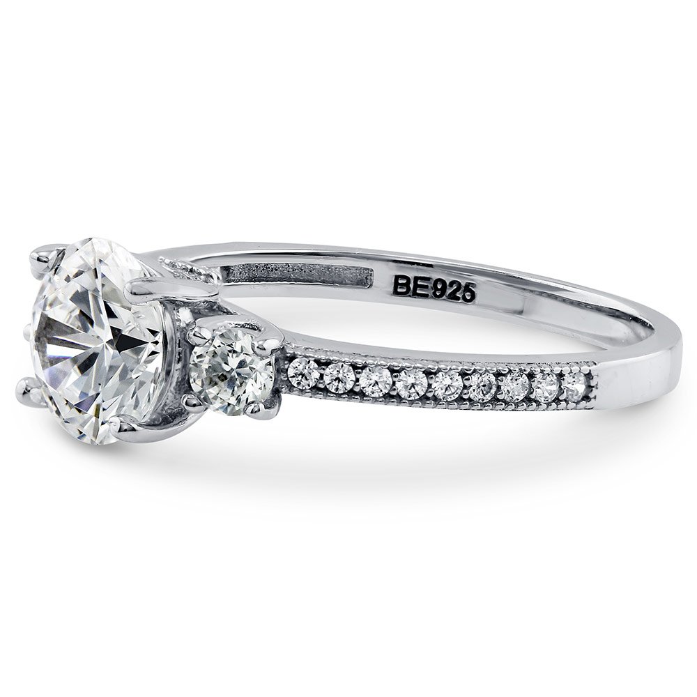 BERRICLE Sterling Silver 3-Stone Wedding Engagement Ring - 1.25 Carat Round Cut Cubic Zirconia CZ Promise Ring for Women - Rhodium Plated Size 4-10 - Perfect for Proposals, Anniversaries & Special Occasions