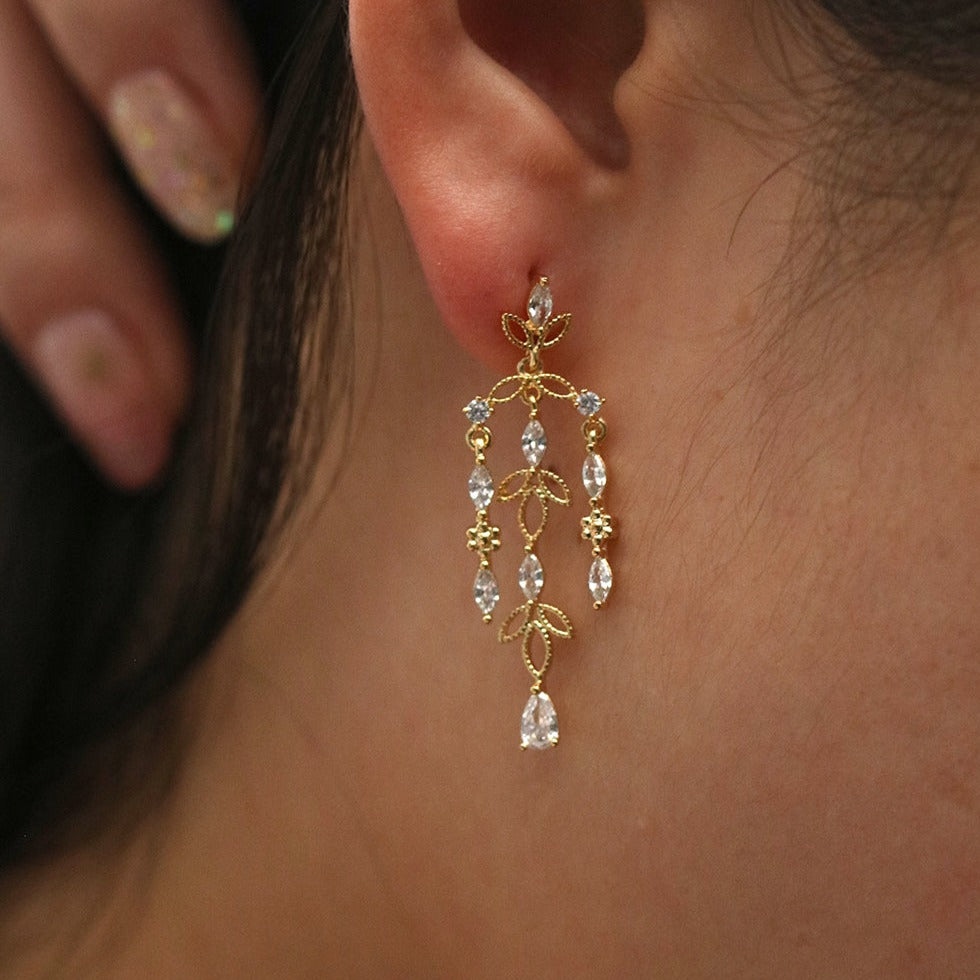 Elegant Laurel Dangle Earrings for Women - Gold Chandelier Drop Earrings for Party, Wedding & Evening Wear