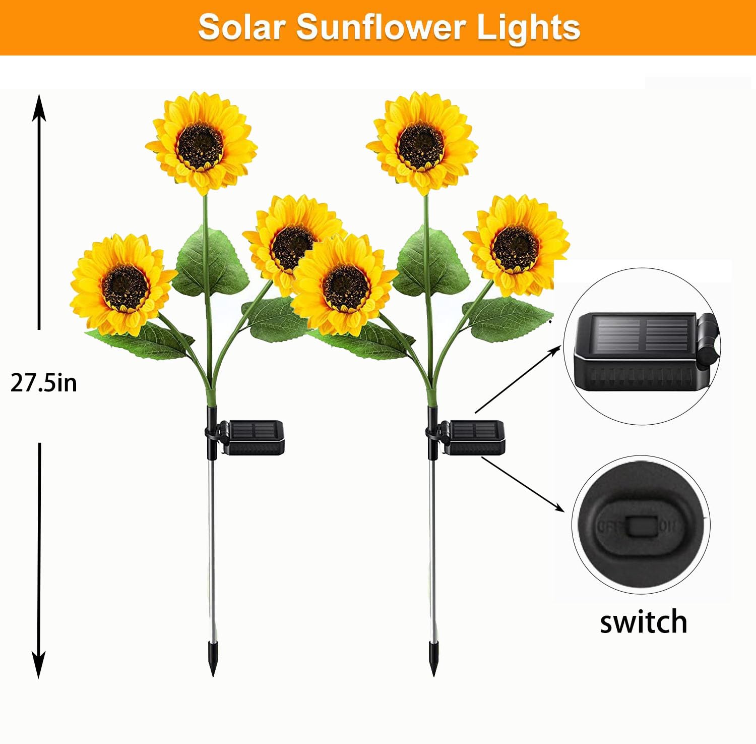 4 Pack Realistic Sunflower Solar Lights Outdoor - Waterproof Solar Garden Decor with Auto On/Off - Perfect for Garden, Patio, Backyard & Pathway Lighting at Night