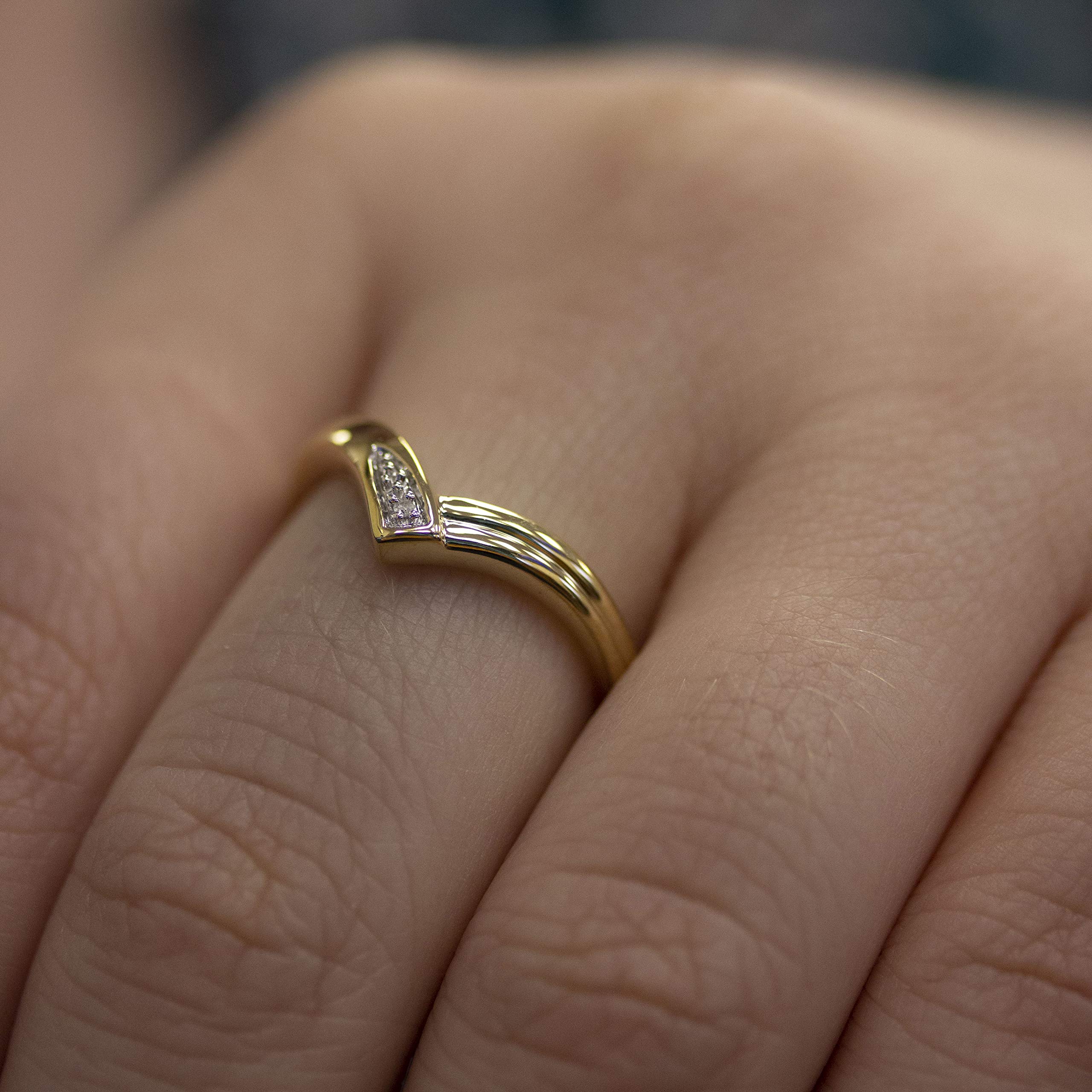 10K Yellow Gold Diamond Chevron Ring for Women - Elegant Stackable Wedding Band, Anniversary Gift, Promise Ring - Perfect for Everyday Wear & Special Occasions