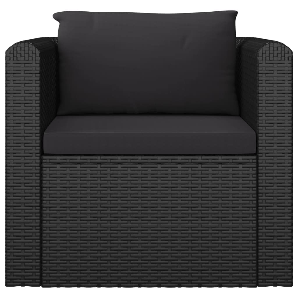 Outdoor Single Sofa with Cushions - Black Poly Rattan Patio Furniture for Backyard, Porch, Balcony - Comfortable Upholstered Seating for Relaxing, Lounging & Entertaining Guests