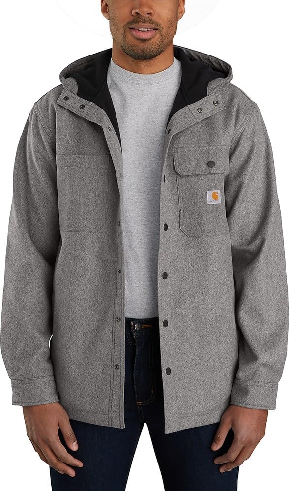 Carhartt Men's Rain Defender Relaxed Fit Heavyweight Hooded Shirt Jacket - Waterproof Workwear for Outdoor Construction & Hunting
