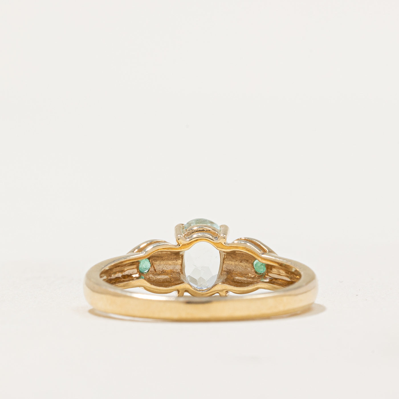 Aquamarine and Emerald Ring - 0.65ct Natural Gemstone, 0.05ctw Diamond Accents, Size 7.25, Elegant Birthstone Jewelry for Women - Perfect for Engagement, Anniversary, and Special Occasion Gifts