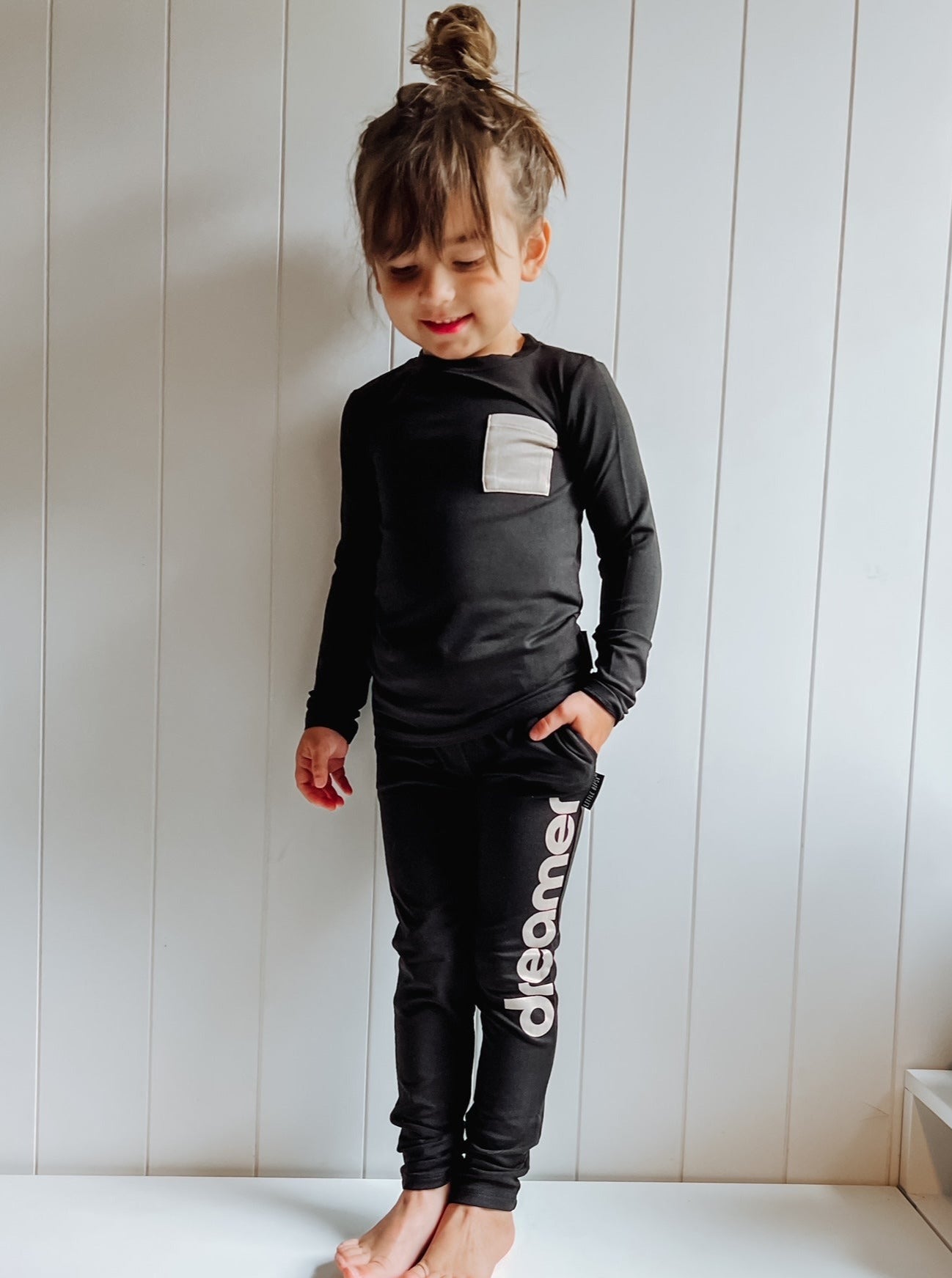 LB x Baby Breez Long Sleeve Dreamer 2-Piece Pajama Set - Black | Soft Cotton Sleepwear for Toddlers & Kids | Perfect for Bedtime, Lounging & Family Matching Outfits