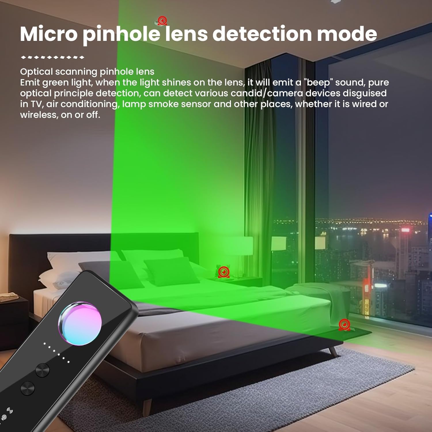 Professional Hidden Camera Detector & GPS Tracker Finder - 6 Sensitivity Levels, 4 Detection Modes, 10-Week Battery Life for Hotels, Airbnb, Offices & Travel Security