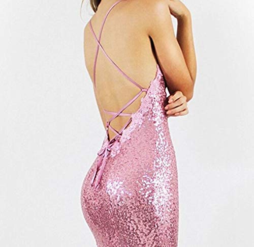 Sparkly Sequin Mermaid Prom Dress for Women - V Neck Spaghetti Straps Backless Evening Gown for Homecoming, Party & Special Occasions