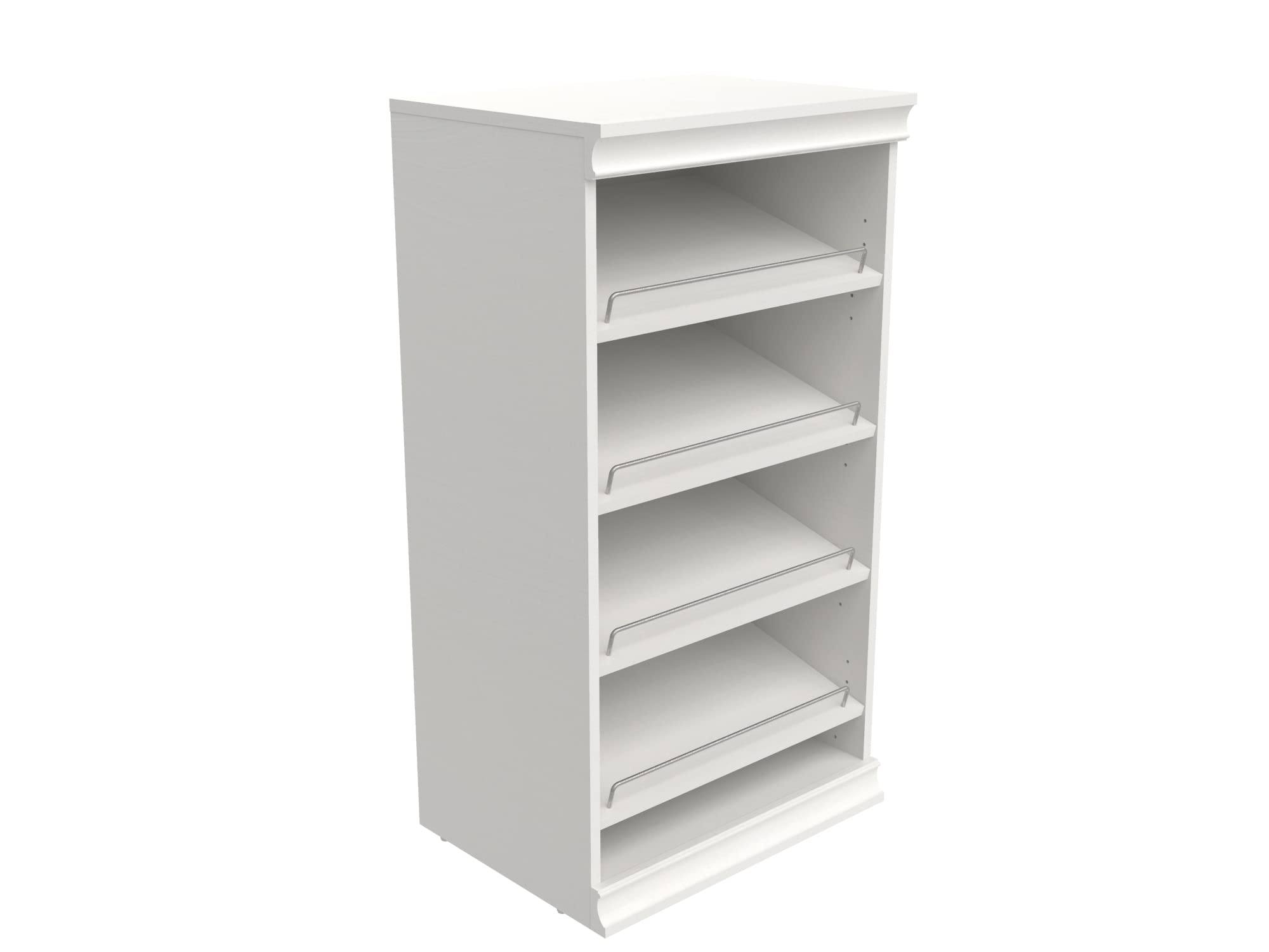 ClosetMaid Modular Storage Angled Shelves - Adjustable Wood Closet Organizer with Stackable Design, Full Backer & Decorative Trim - White Shoe Shelf Unit for Bedroom, Closet, Entryway Organization