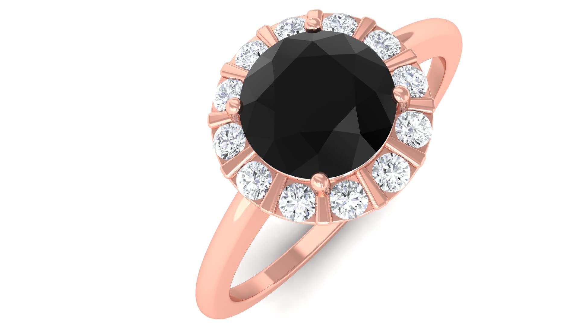 1 CT Black Onyx and Diamond Ring for Women - 6MM Round Black Onyx Engagement Ring in 14K Gold - Elegant Jewelry Gift for Anniversary, Wedding & Special Occasions