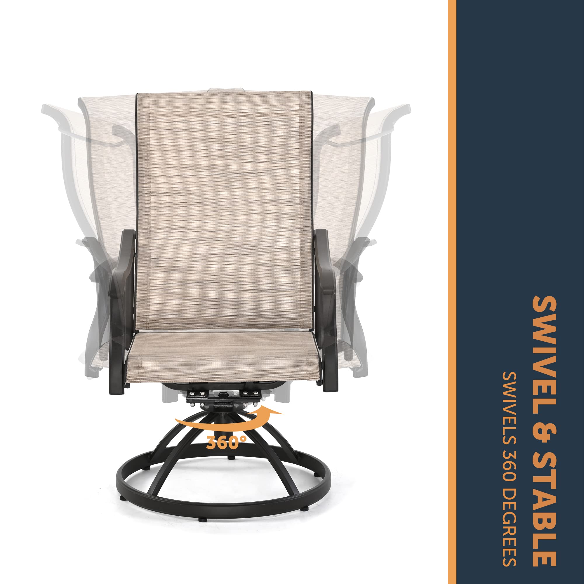 HAPPATIO Patio Dining Chairs Set of 2 - Outdoor Textilene Swivel Chairs with High Back & Armrests, Brown Frame (Khaki) - Perfect for Backyard, Garden, Poolside & Patio Relaxation