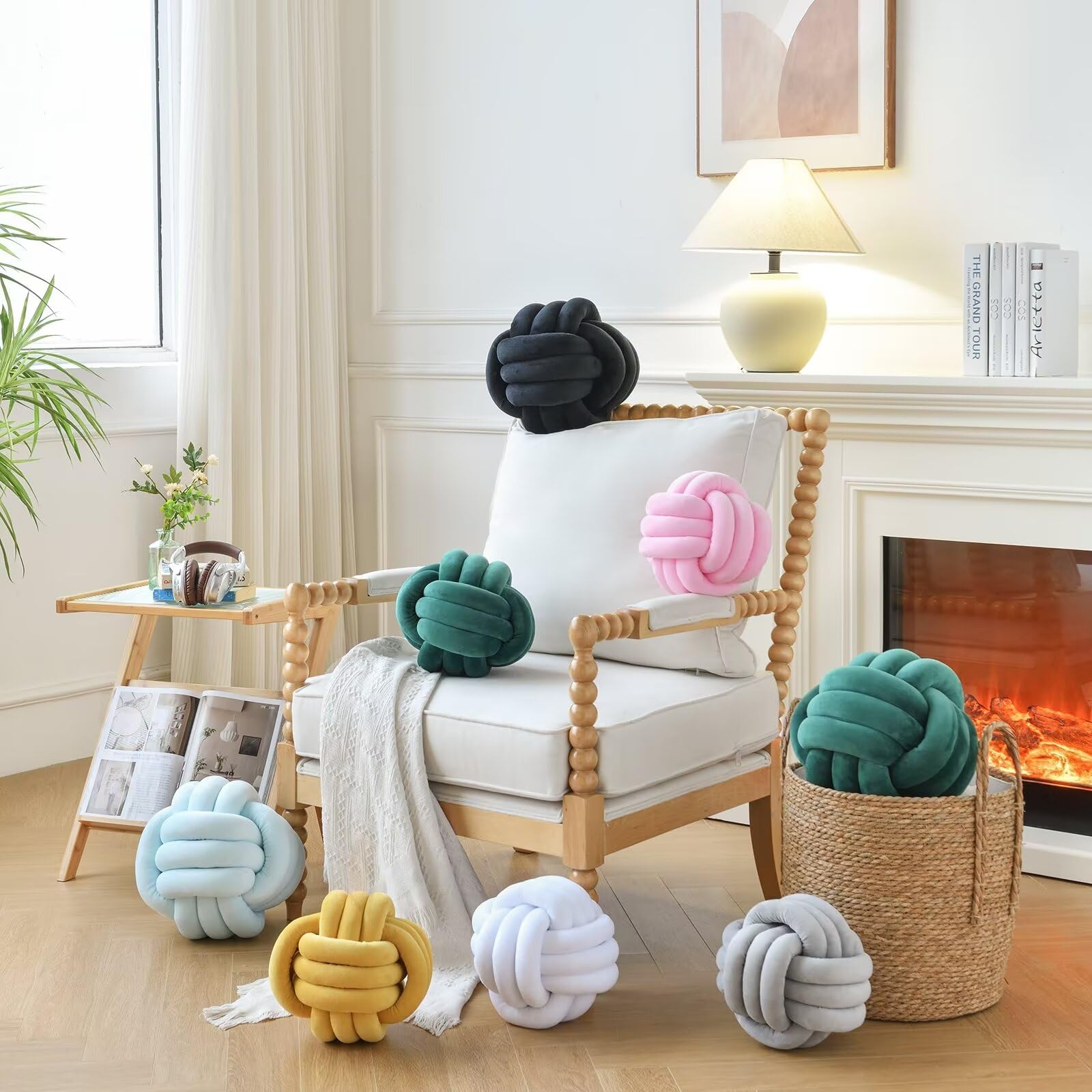 ZANYB Soft Knotted Ball Throw Pillow - Handmade Plush Round Cushion for Home Decor, Bedroom, Sofa & Nursery (Black, 11.8x11.8 Inches) - Perfect for Cozy Living Rooms, Boho Bedding & Stylish Home Accents